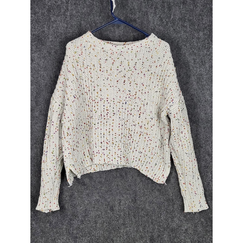 IN San Francisco Cream Multicolor Confetti Knit Cropped Pullover Sweater XL Dots